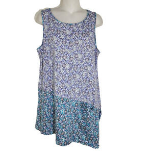 LOGO by Lori Goldstein Allover Mixed Printed Knit Tank Top Asymmetric Hem Large
